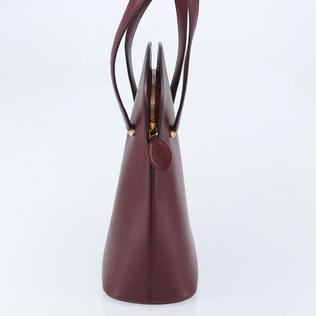 CARTIER Hand Bag Leather Bordeaux Gold Auth gh1976