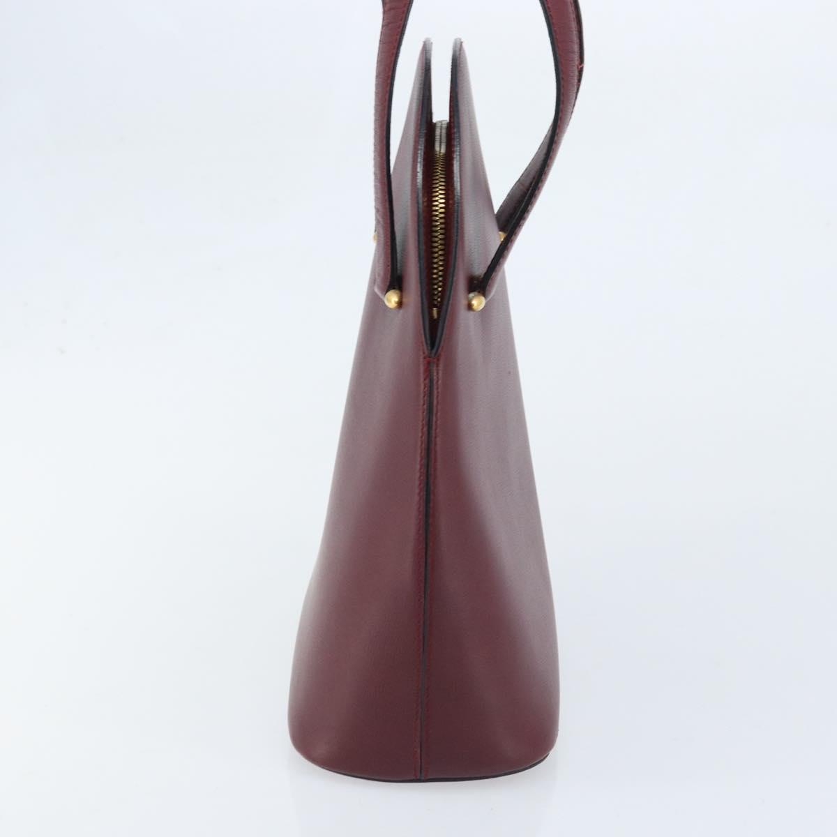 CARTIER Hand Bag Leather Bordeaux Gold Auth gh1976