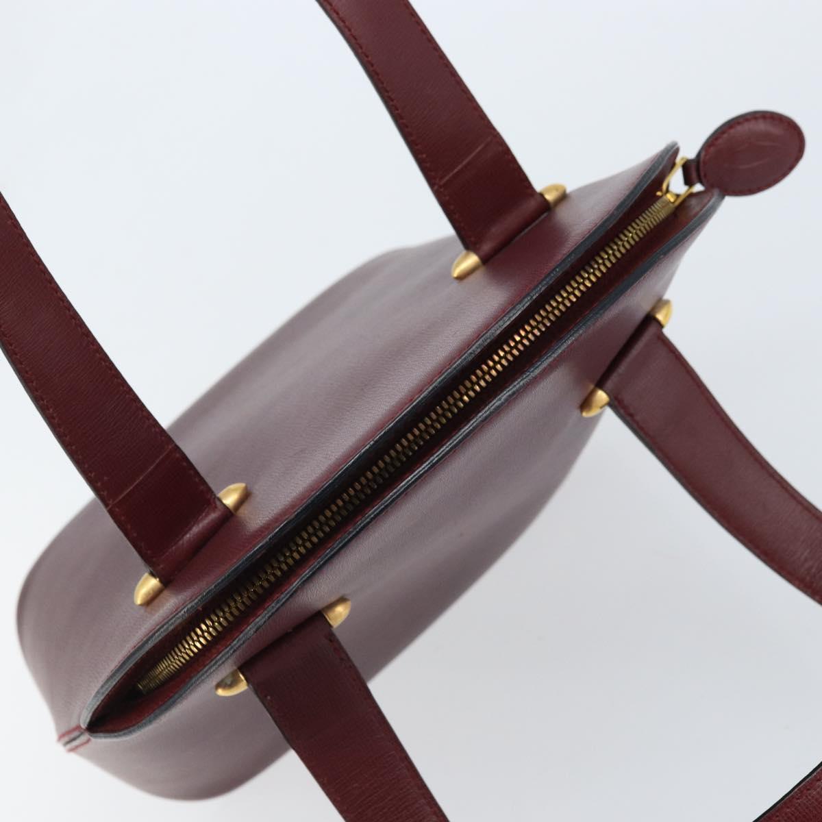 CARTIER Hand Bag Leather Bordeaux Gold Auth gh1976
