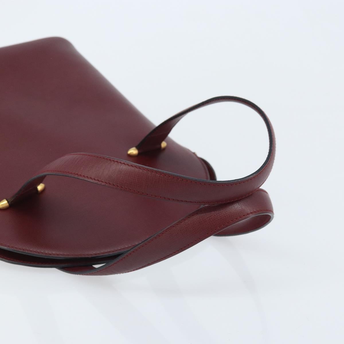 CARTIER Hand Bag Leather Bordeaux Gold Auth gh1976