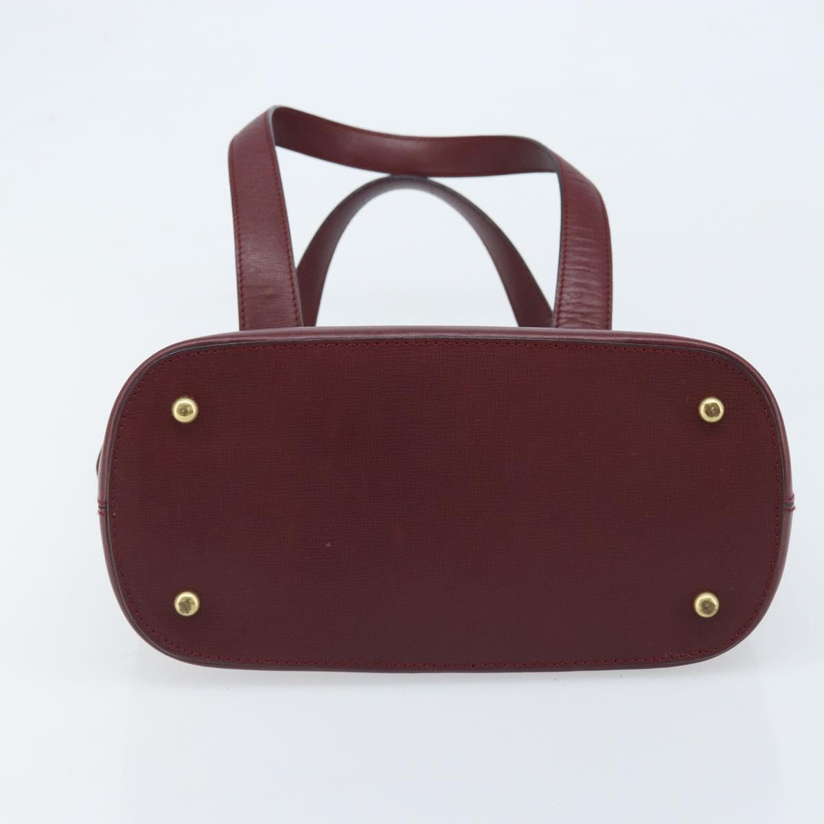 CARTIER Hand Bag Leather Bordeaux Gold Auth gh1976