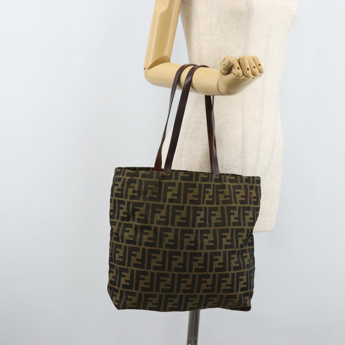 FENDI Zucca Canvas Tote Bag Brown Black Auth gh1980