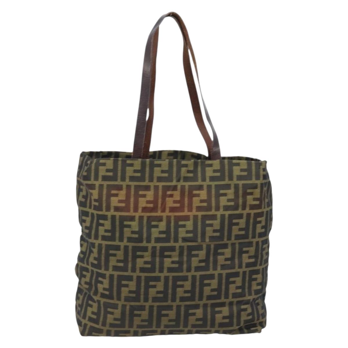 FENDI Zucca Canvas Tote Bag Brown Black Auth gh1980