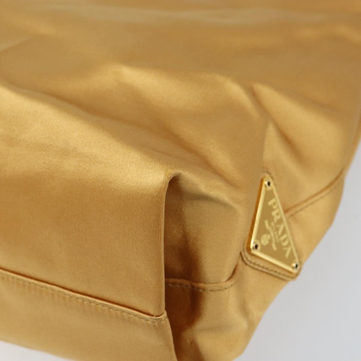 PRADA Chain Hand Bag Satin Gold Auth gh1982