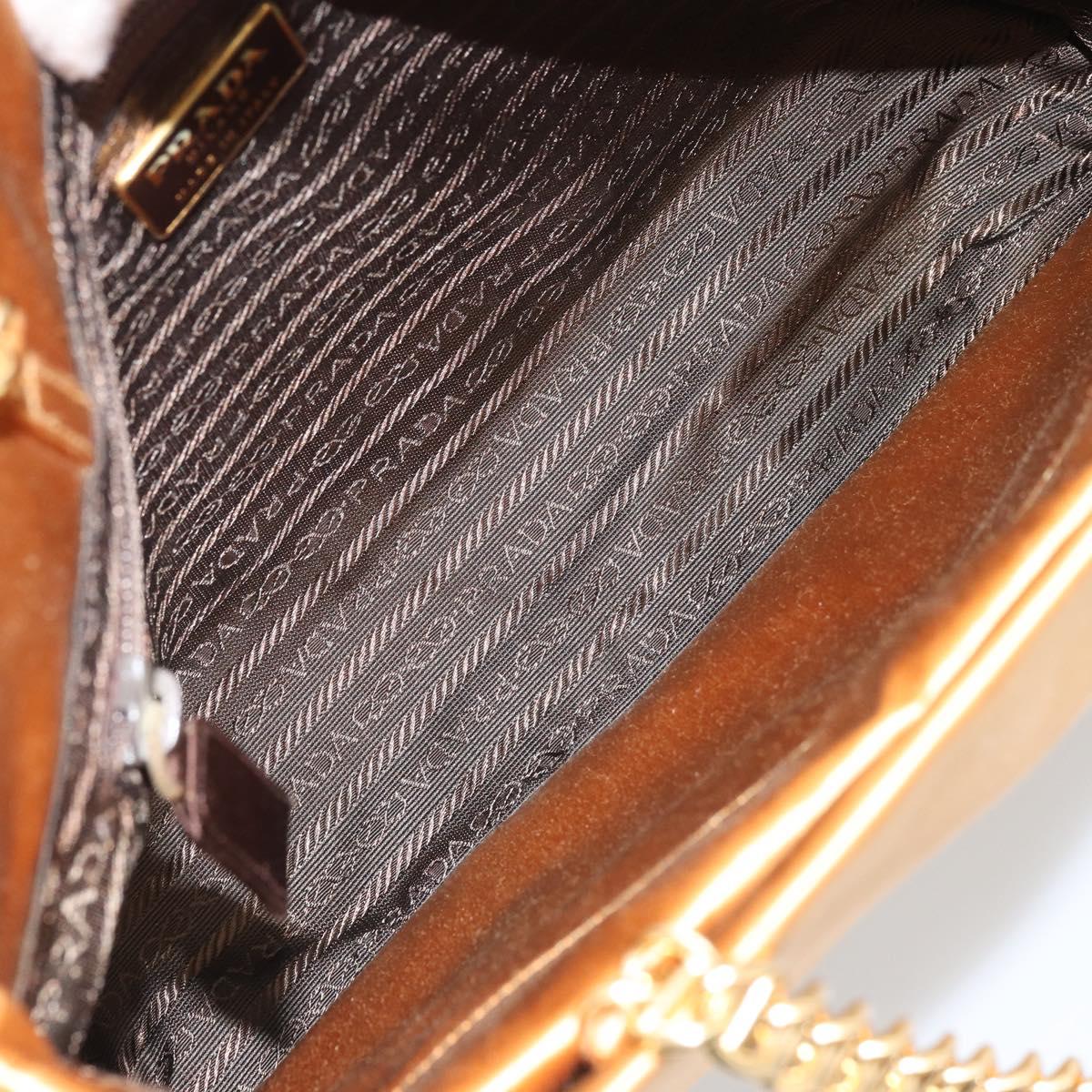 PRADA Chain Hand Bag Satin Gold Auth gh1982