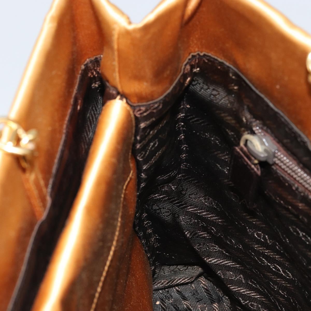 PRADA Chain Hand Bag Satin Gold Auth gh1982