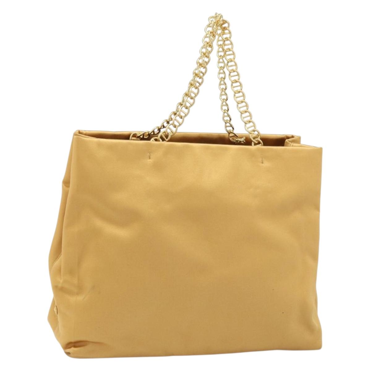 PRADA Chain Hand Bag Satin Gold Auth gh1982