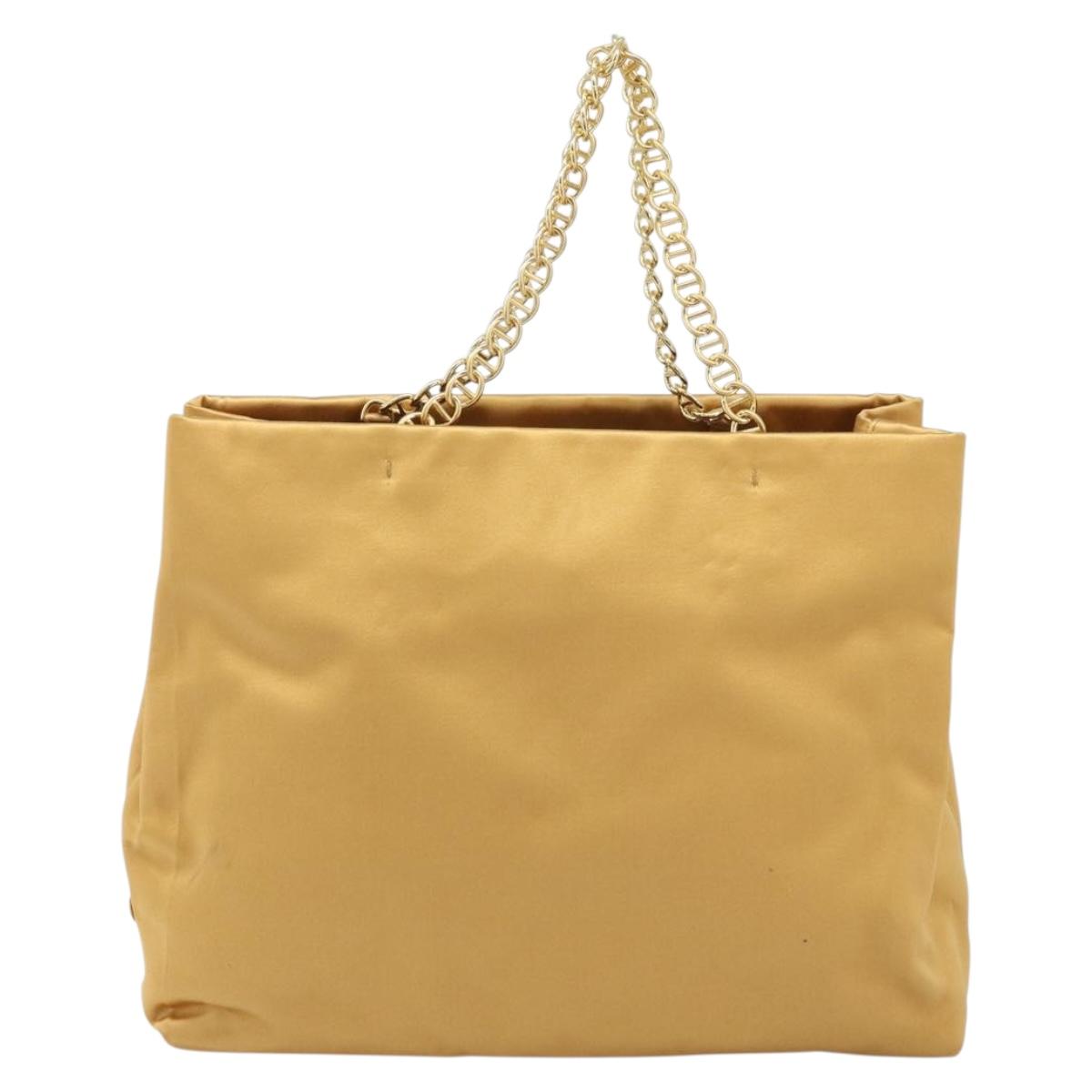PRADA Chain Hand Bag Satin Gold Auth gh1982