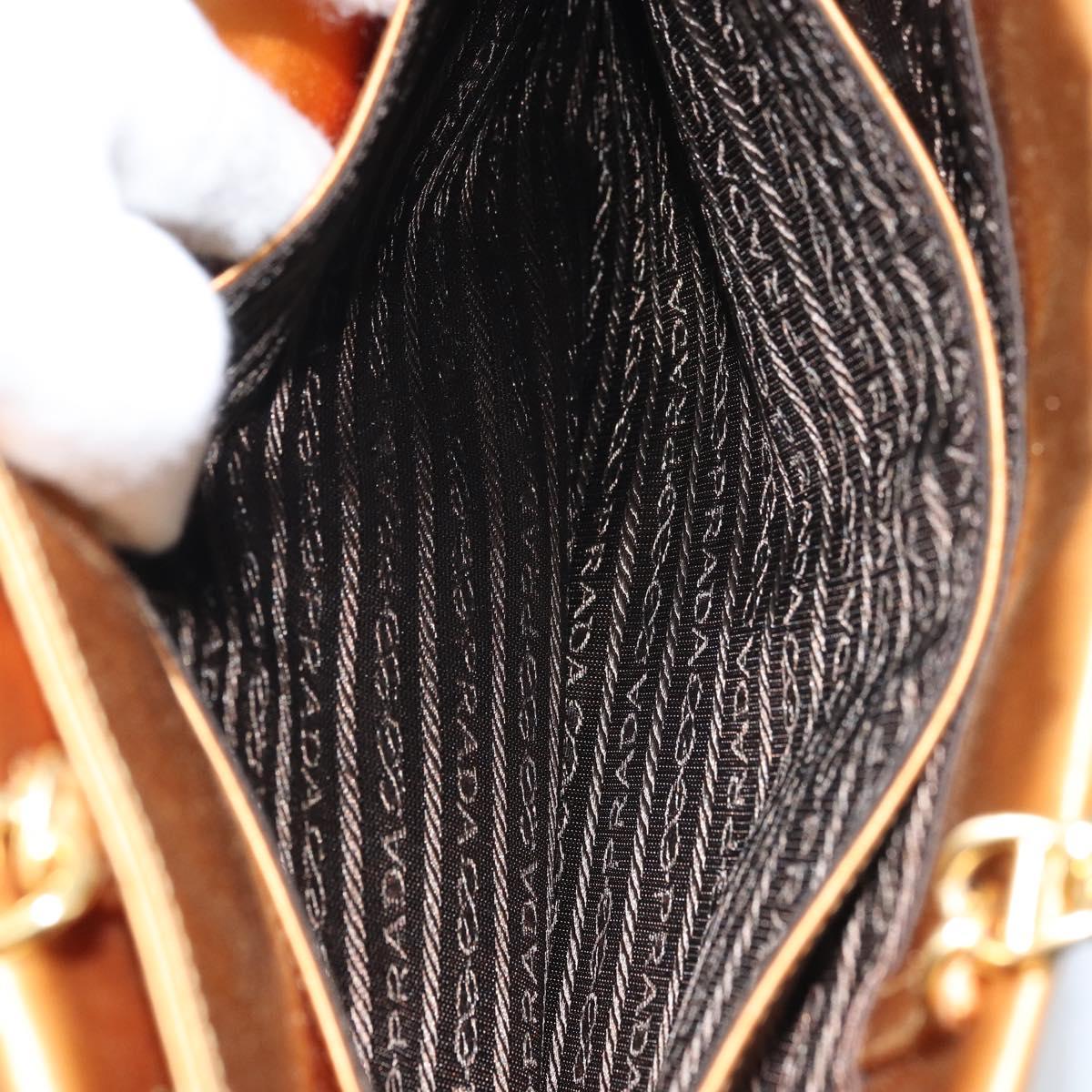 PRADA Chain Hand Bag Satin Gold Auth gh1982