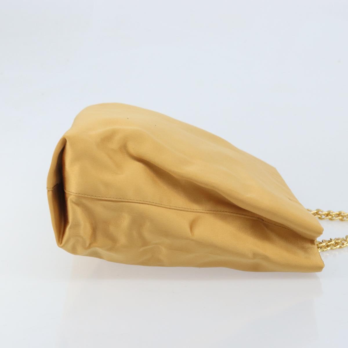 PRADA Chain Hand Bag Satin Gold Auth gh1982