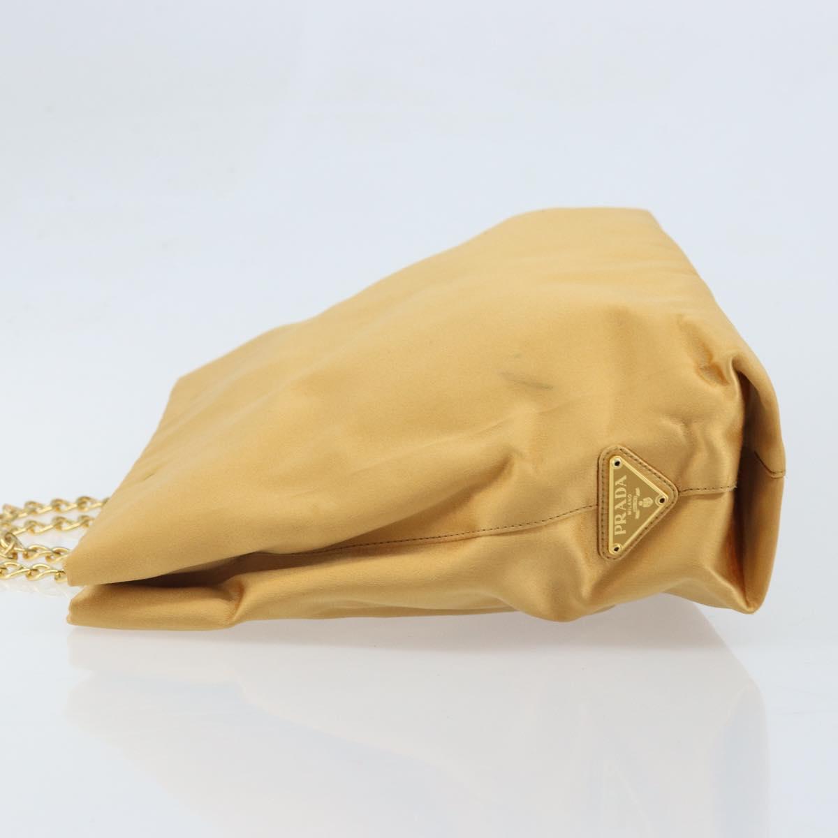 PRADA Chain Hand Bag Satin Gold Auth gh1982