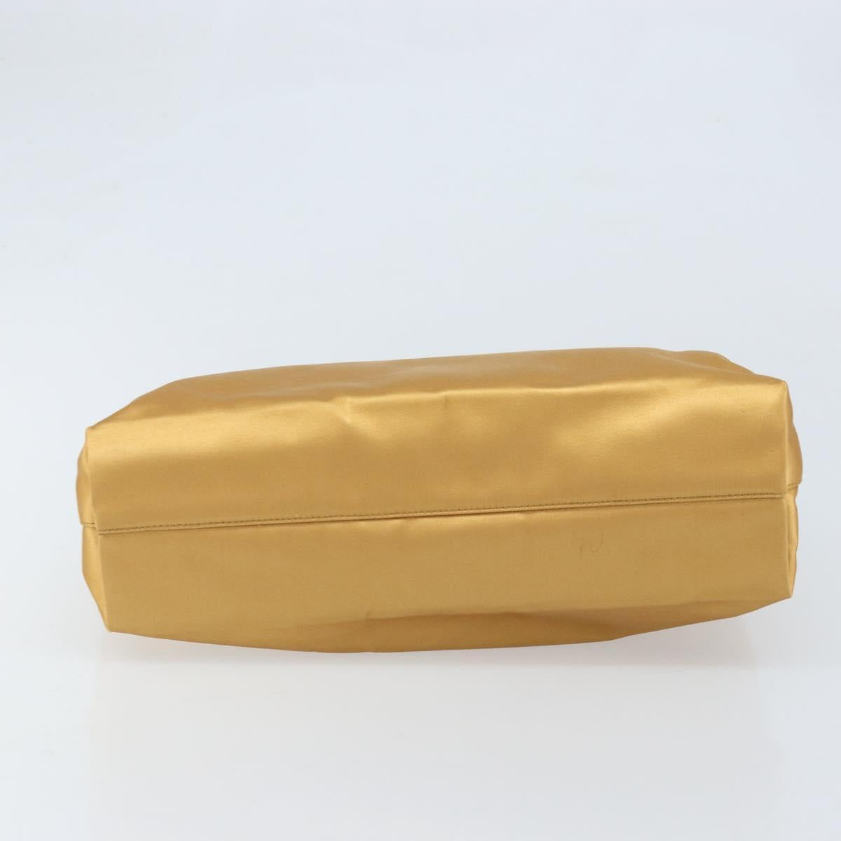 PRADA Chain Hand Bag Satin Gold Auth gh1982