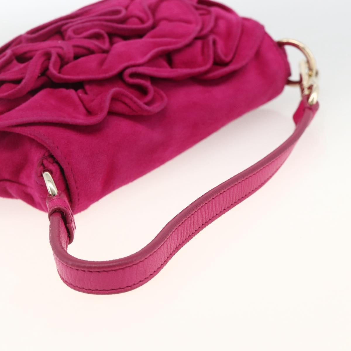 SAINT LAURENT Accessory Pouch Suede Pink Gold Auth gh1983