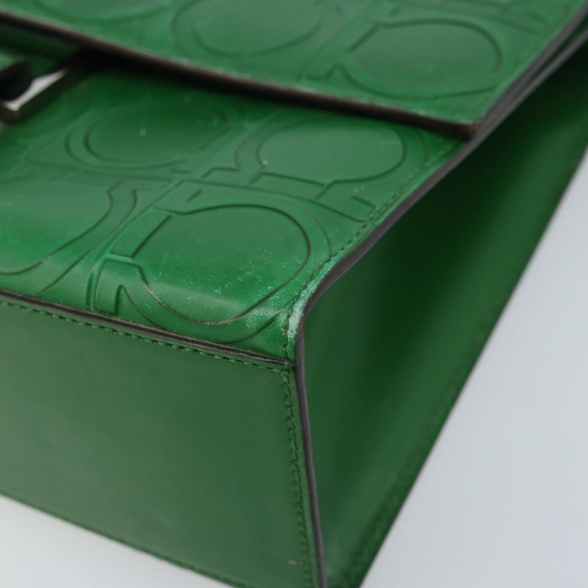 Salvatore Ferragamo Gancini Shoulder Bag Leather Green Silver Auth gh1988A