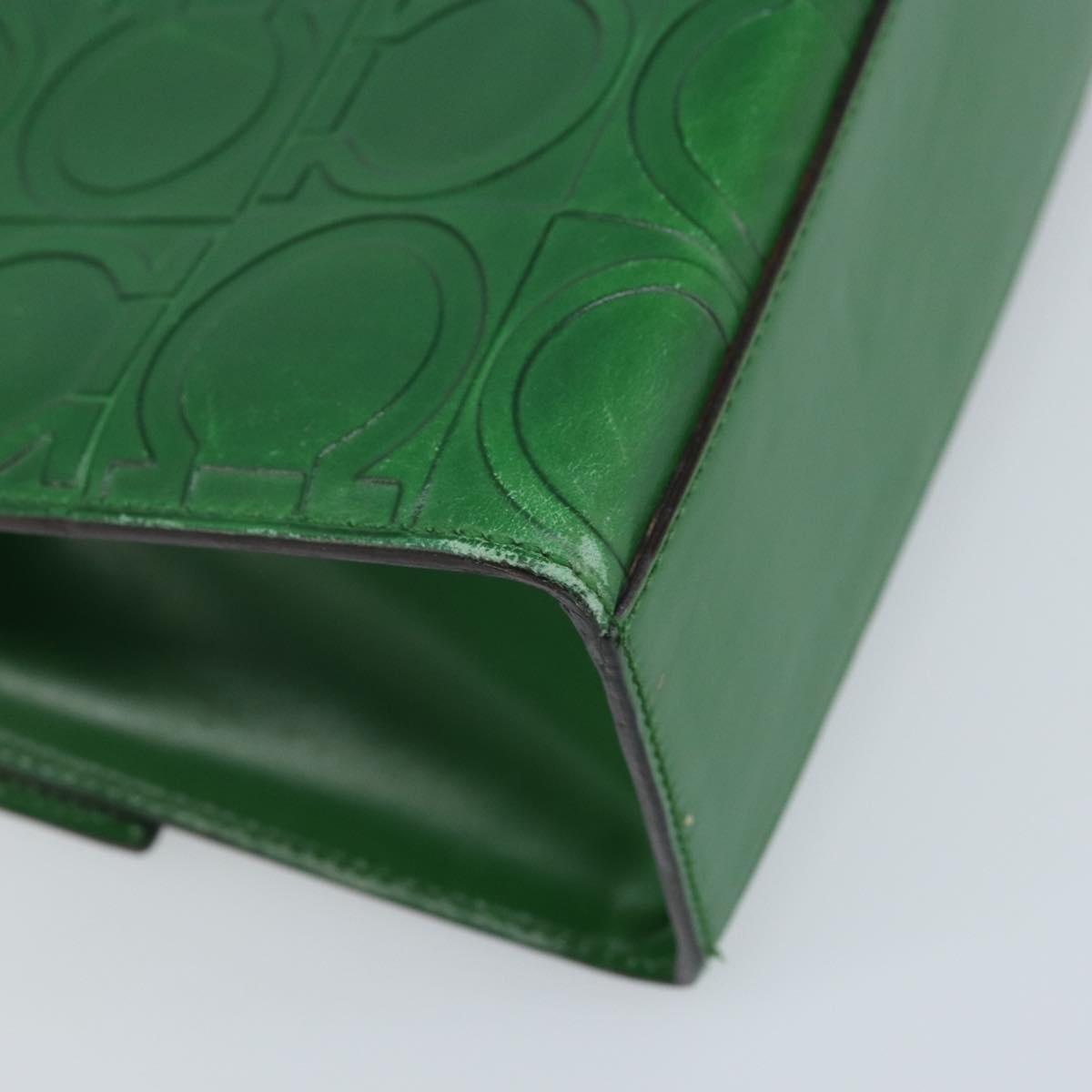 Salvatore Ferragamo Gancini Shoulder Bag Leather Green Silver Auth gh1988A