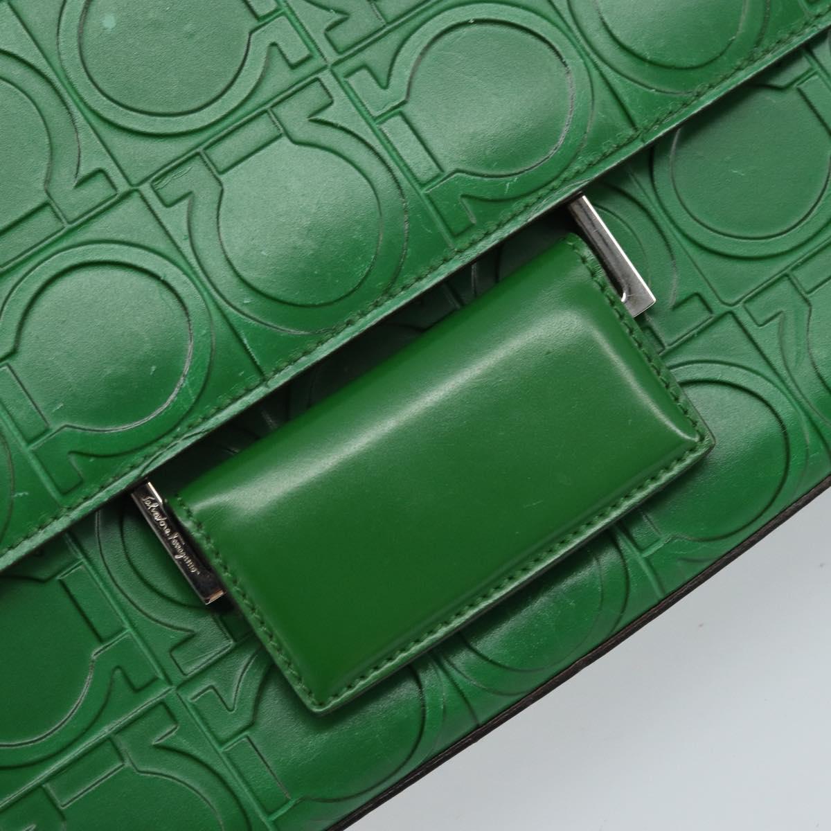 Salvatore Ferragamo Gancini Shoulder Bag Leather Green Silver Auth gh1988A