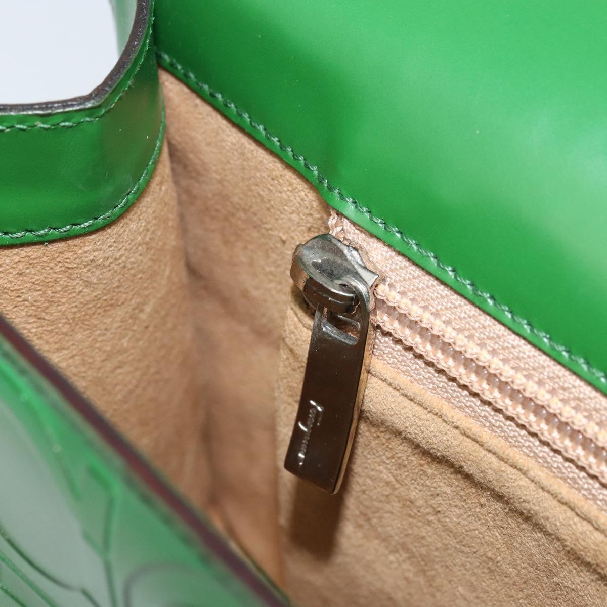 Salvatore Ferragamo Gancini Shoulder Bag Leather Green Silver Auth gh1988A