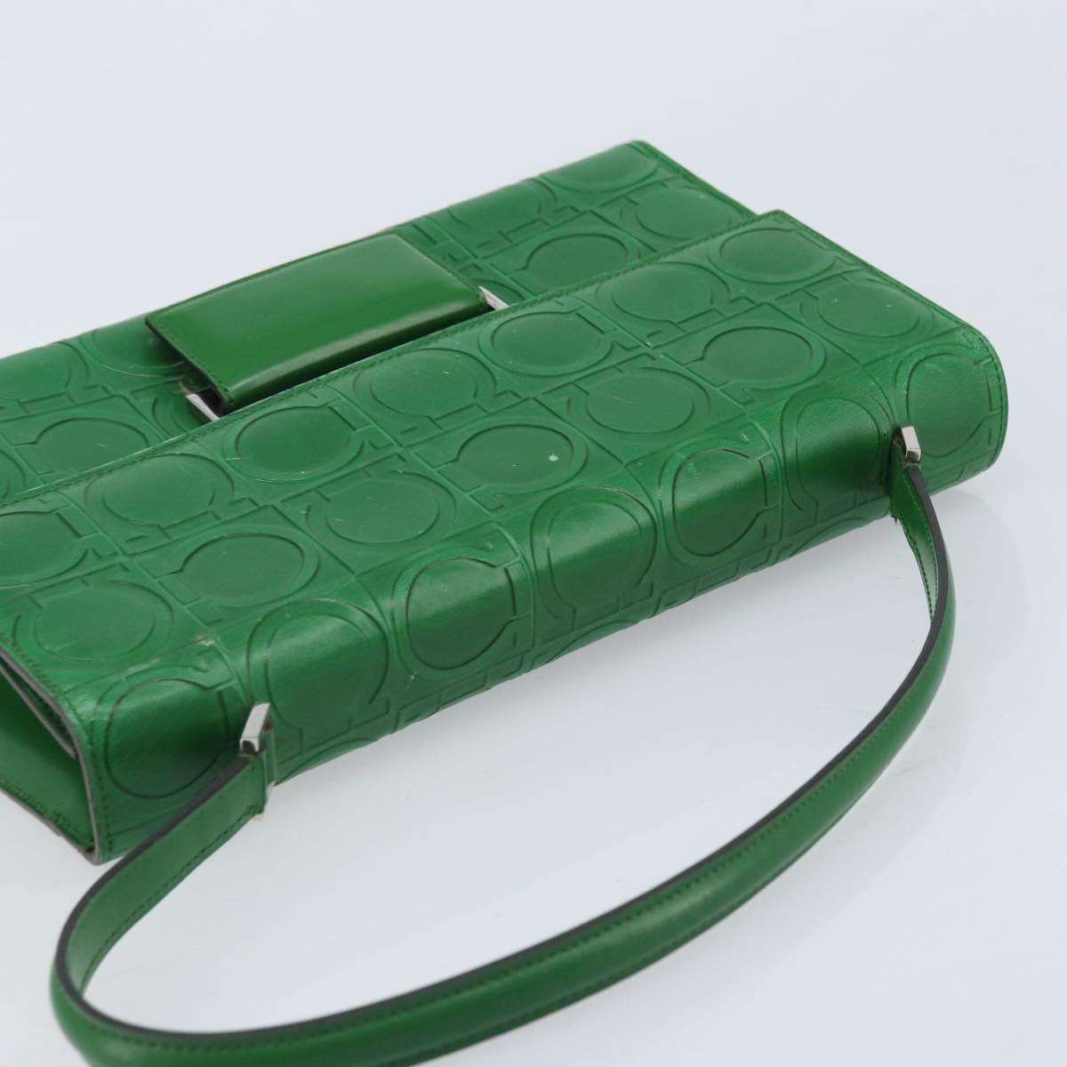 Salvatore Ferragamo Gancini Shoulder Bag Leather Green Silver Auth gh1988A