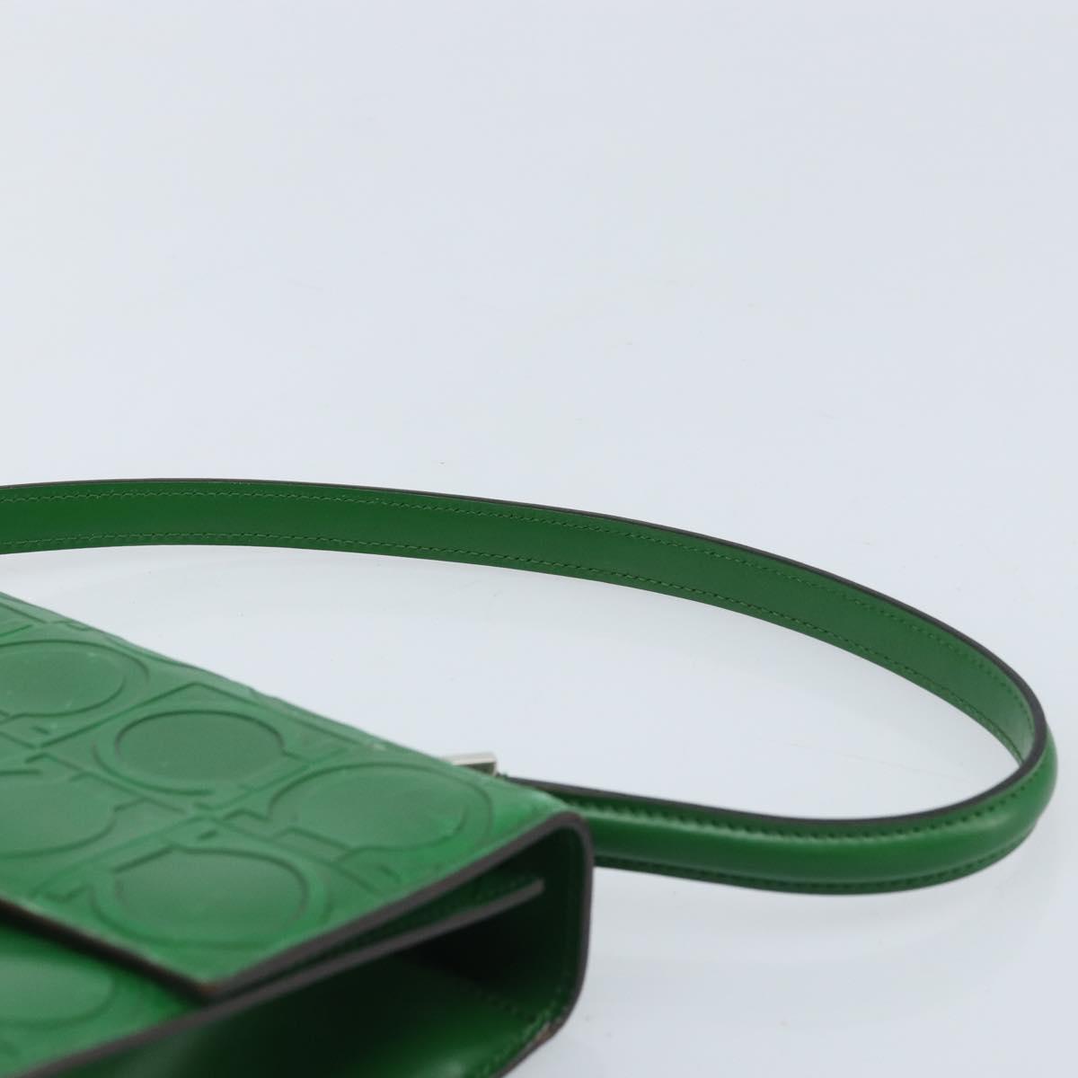Salvatore Ferragamo Gancini Shoulder Bag Leather Green Silver Auth gh1988A