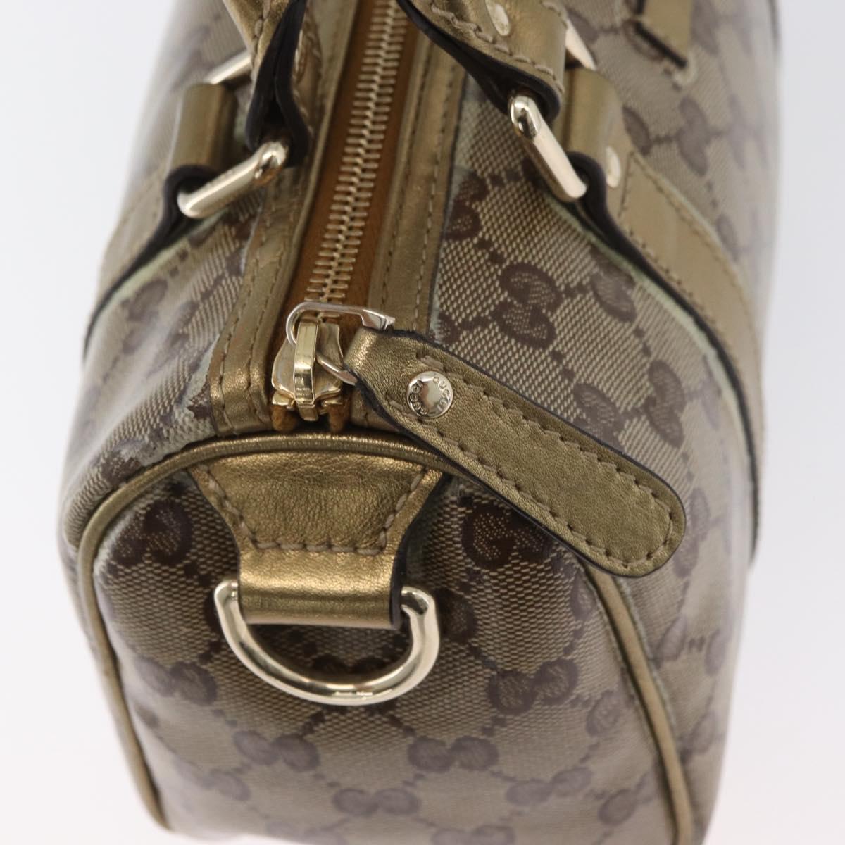 GUCCI GG Crystal Boston Bag Coated Canvas Beige Gold Auth gh1992