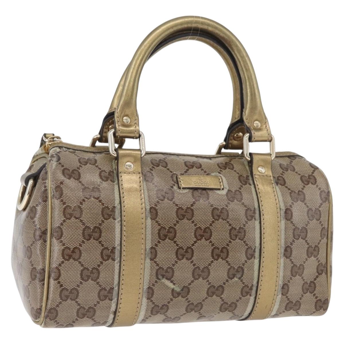 GUCCI GG Crystal Boston Bag Coated Canvas Beige Gold Auth gh1992
