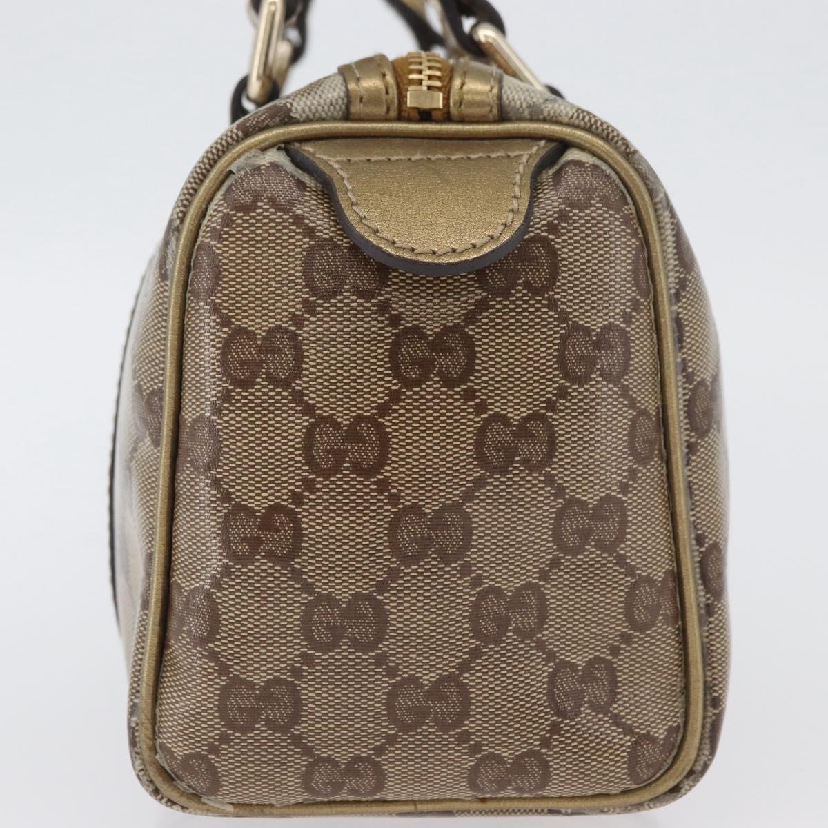 GUCCI GG Crystal Boston Bag Coated Canvas Beige Gold Auth gh1992