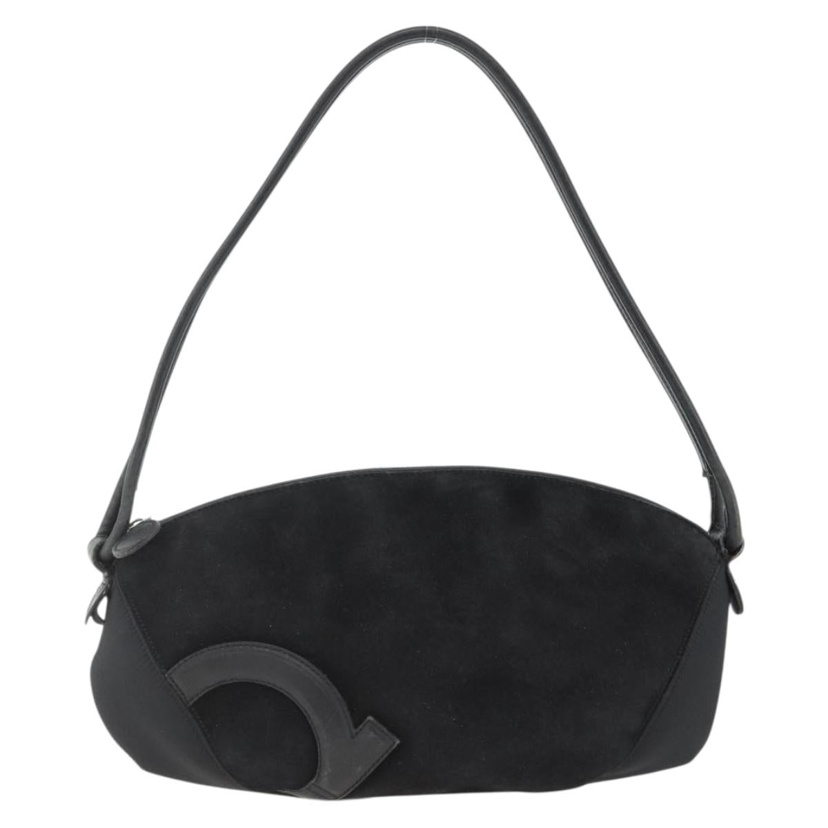Salvatore Ferragamo Gancini Shoulder Bag Suede Black Silver Auth gh1993