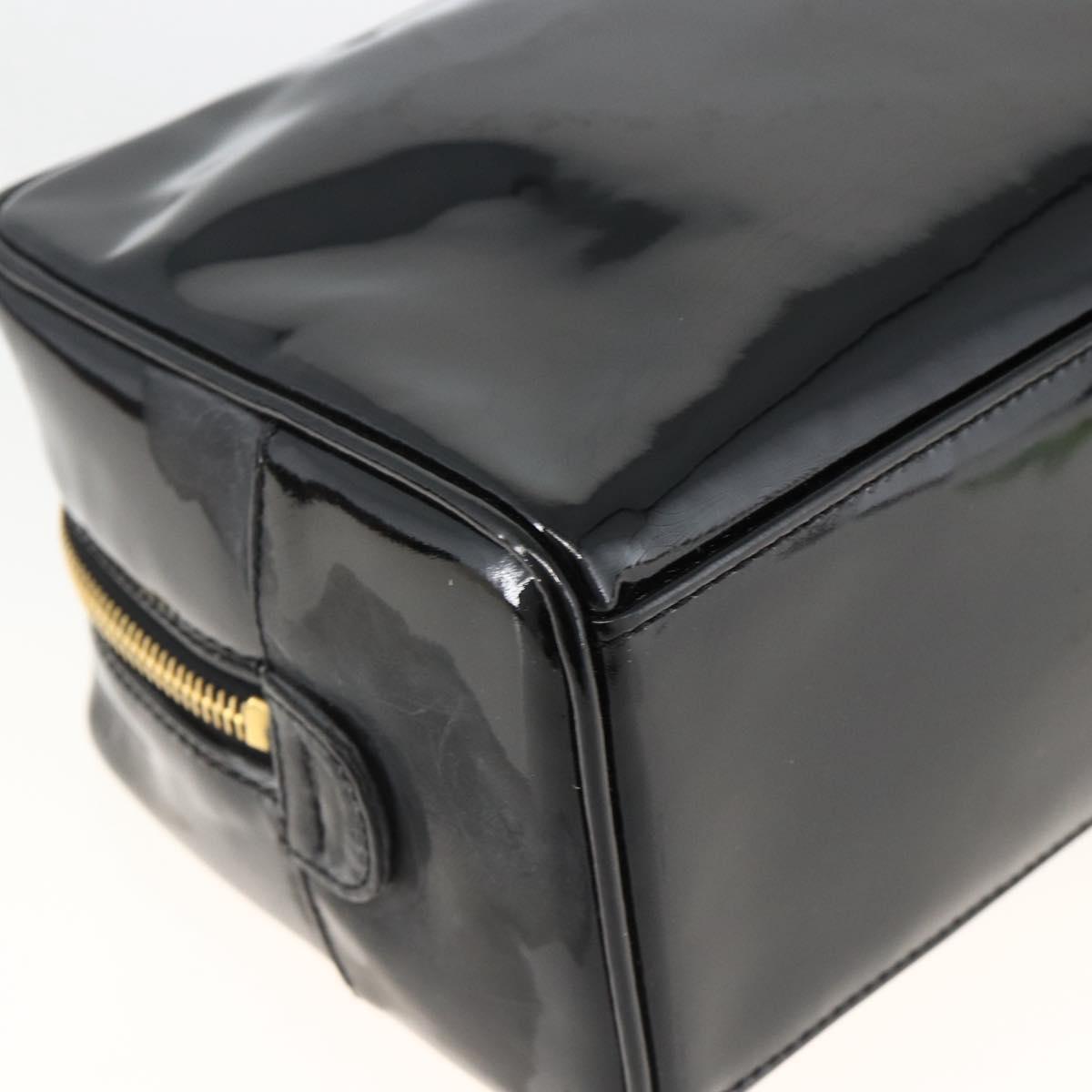 CHANEL COCO Mark Pouch Patent leather Black Gold CC Auth gh1998