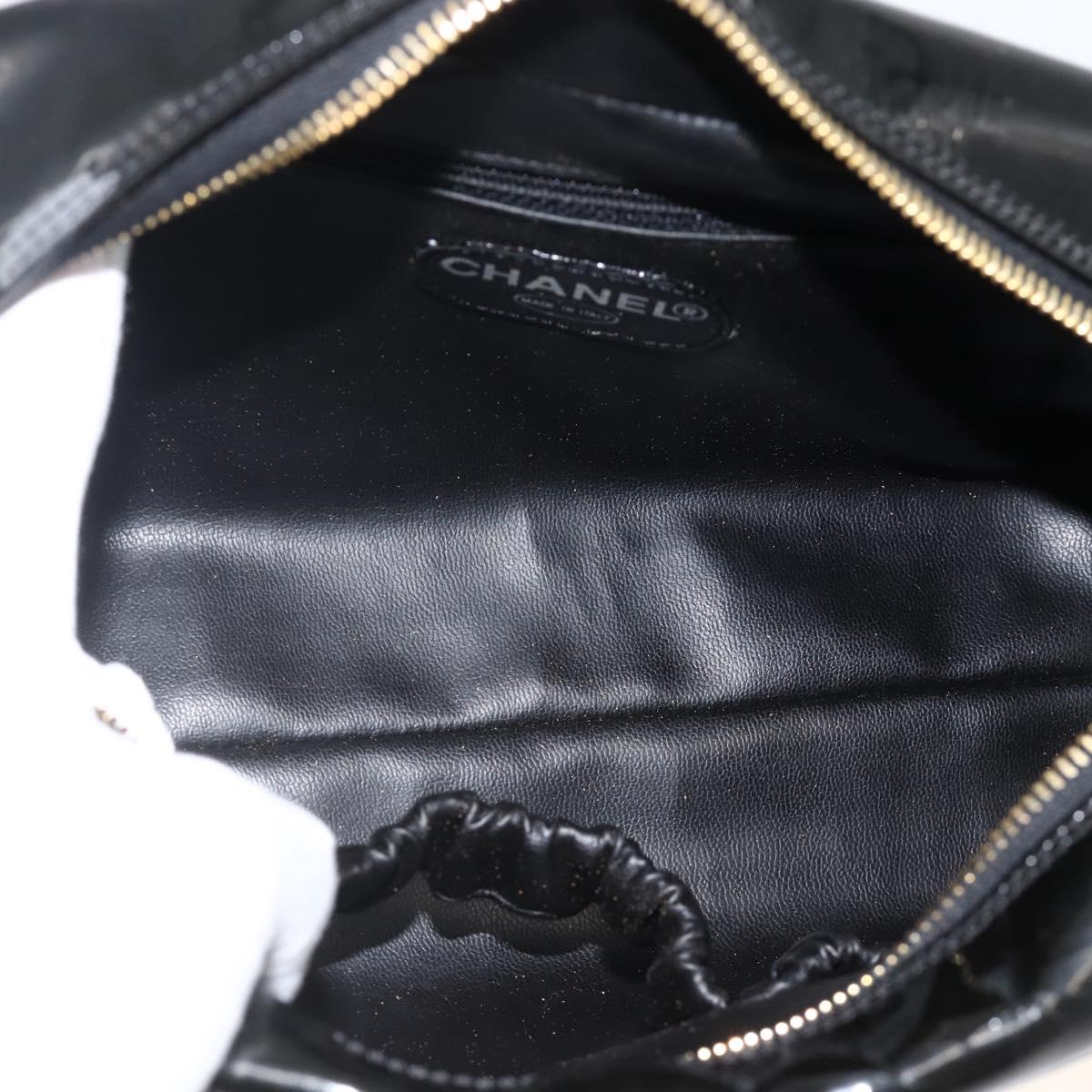 CHANEL COCO Mark Pouch Patent leather Black Gold CC Auth gh1998