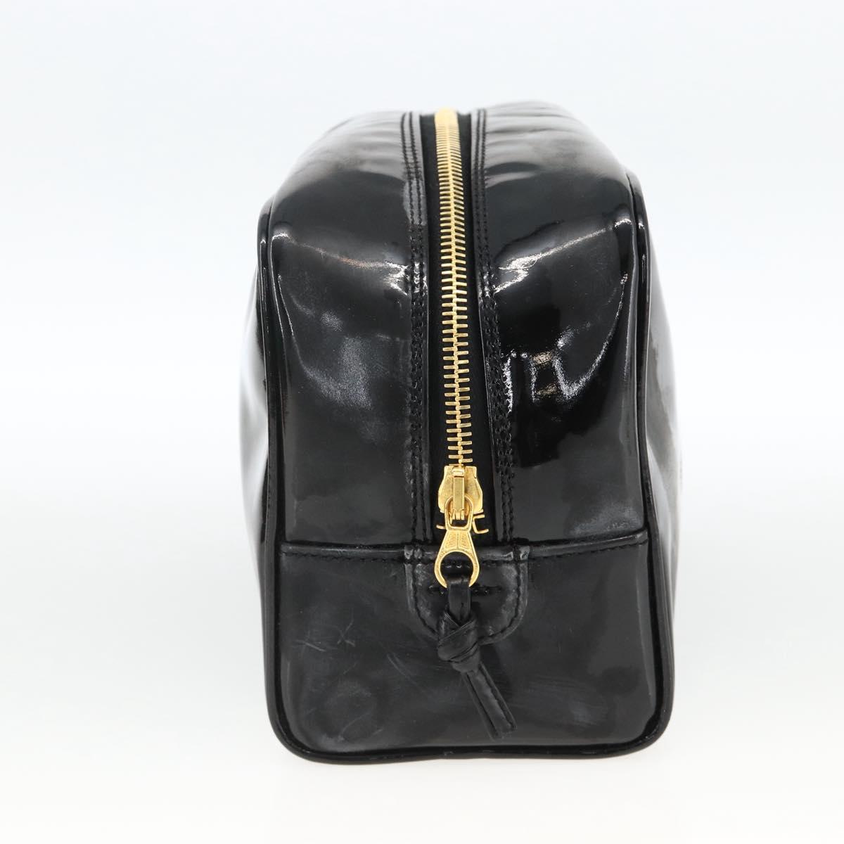 CHANEL COCO Mark Pouch Patent leather Black Gold CC Auth gh1998