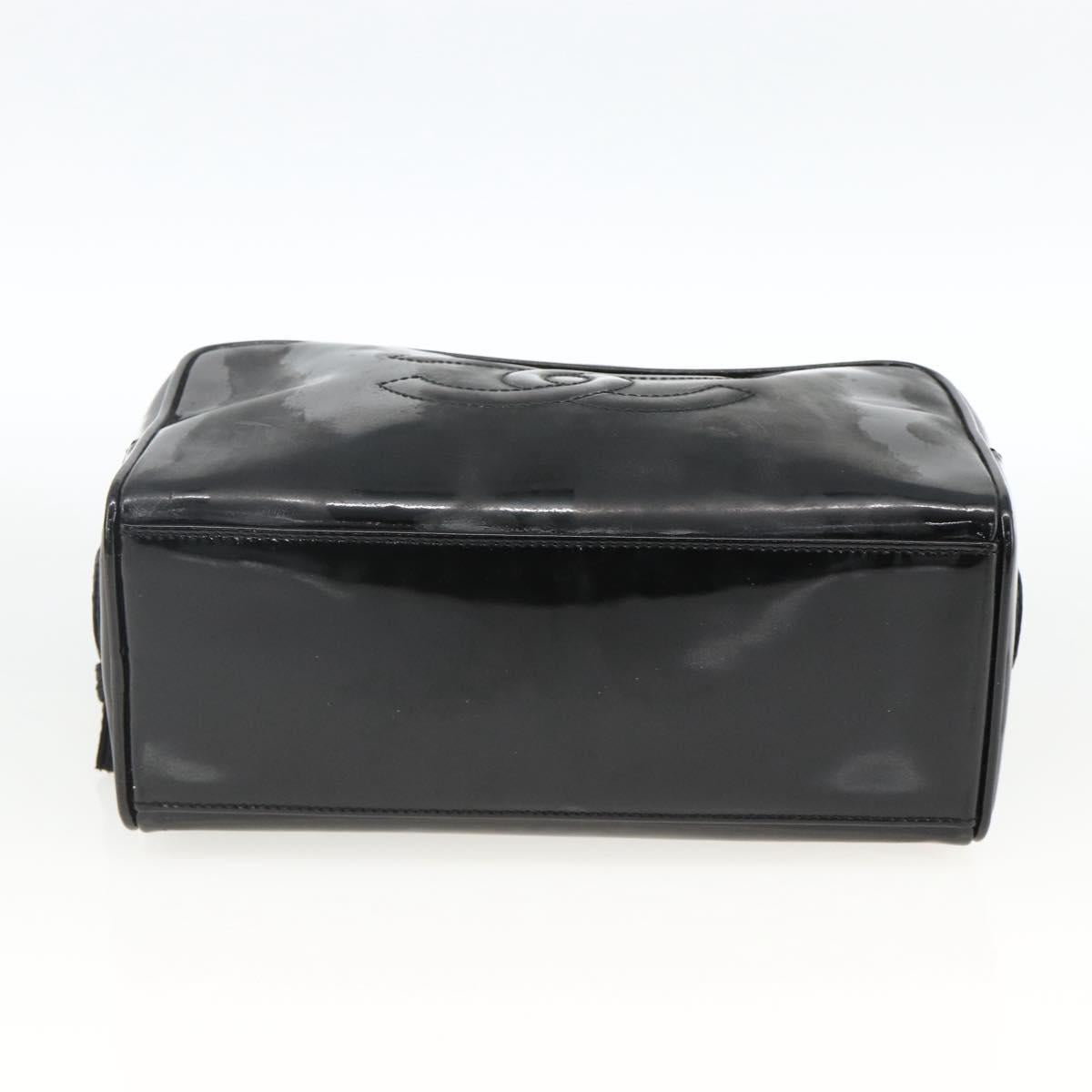 CHANEL COCO Mark Pouch Patent leather Black Gold CC Auth gh1998