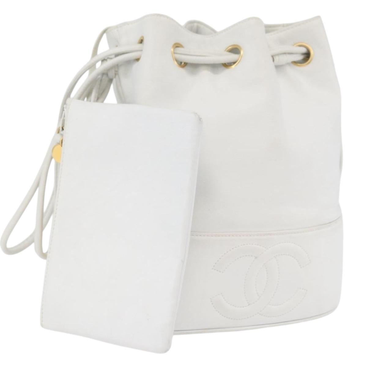 CHANEL COCO Mark Shoulder Bag Leather White Gold CC Auth gh2005A