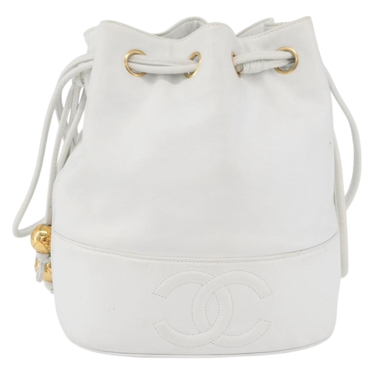 CHANEL COCO Mark Shoulder Bag Leather White Gold CC Auth gh2005A