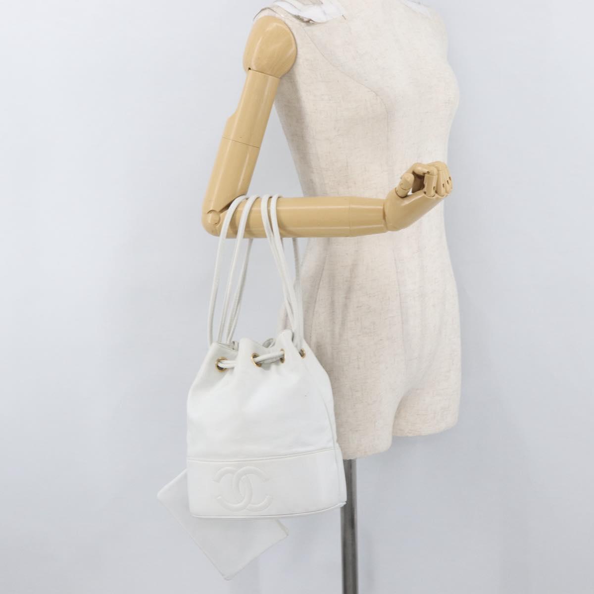 CHANEL COCO Mark Shoulder Bag Leather White Gold CC Auth gh2005A