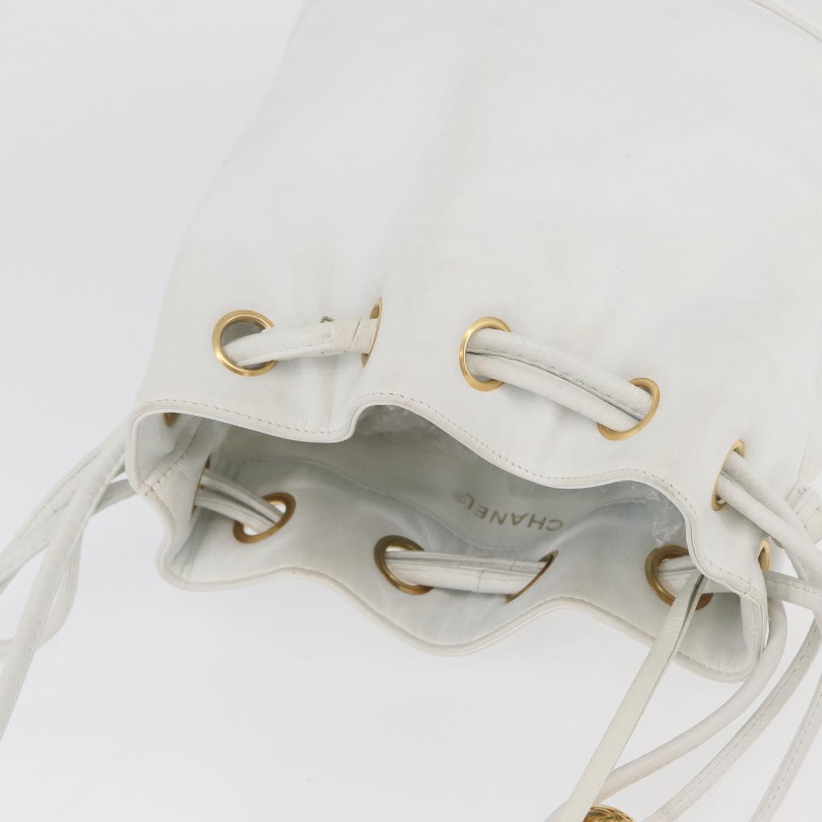 CHANEL COCO Mark Shoulder Bag Leather White Gold CC Auth gh2005A