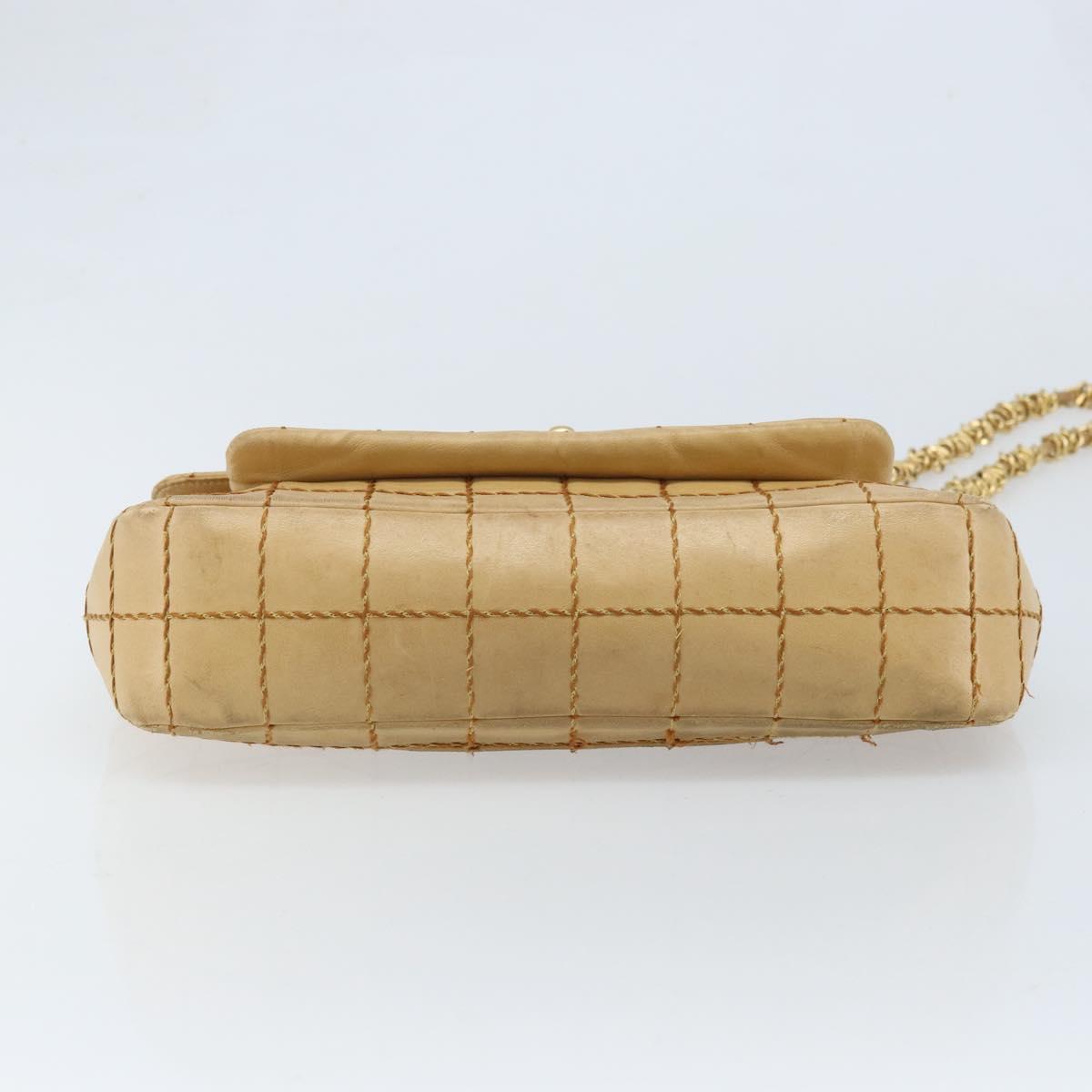 CHANEL Wild Stitch Choco Bar Chain Bag Lamb Skin Beige Gold CC Auth gh2006