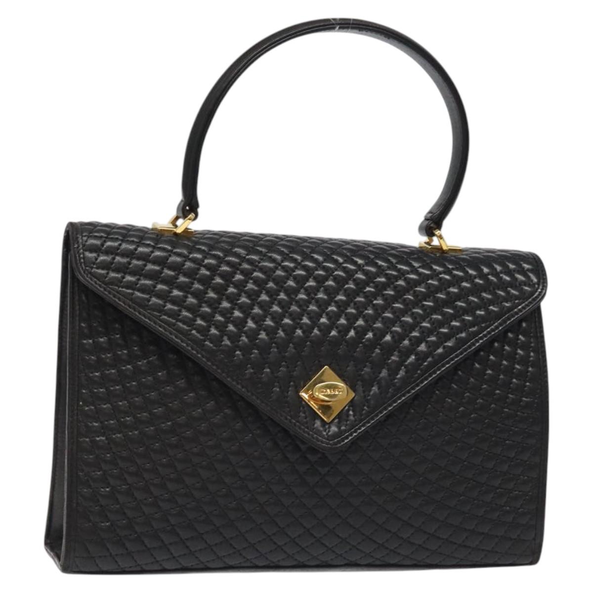 BALLY Hand Bag Leather Black Gold Auth gh201