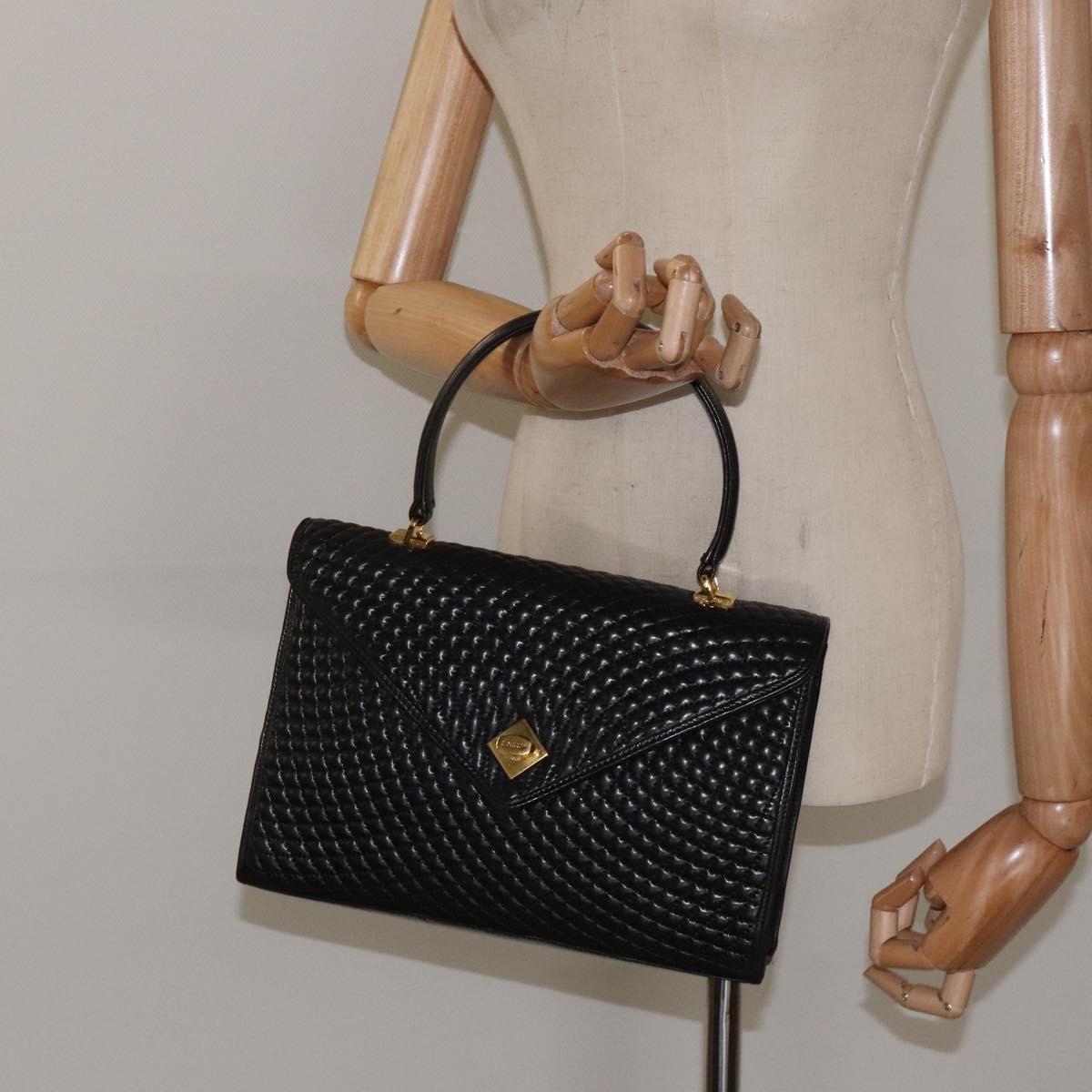 BALLY Hand Bag Leather Black Gold Auth gh201