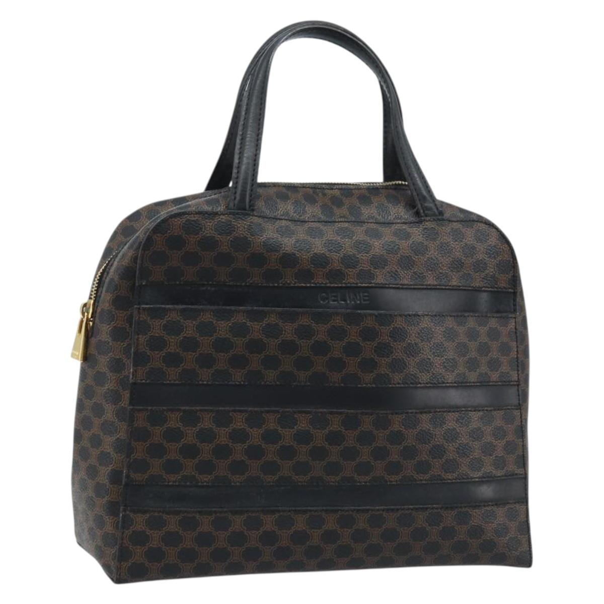 CELINE Macadam Canvas Hand Bag PVC Leather Black Gold Auth gh2022