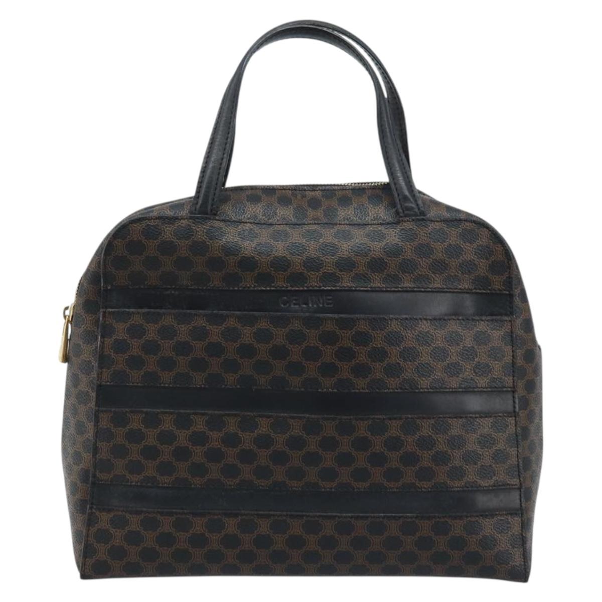 CELINE Macadam Canvas Hand Bag PVC Leather Black Gold Auth gh2022