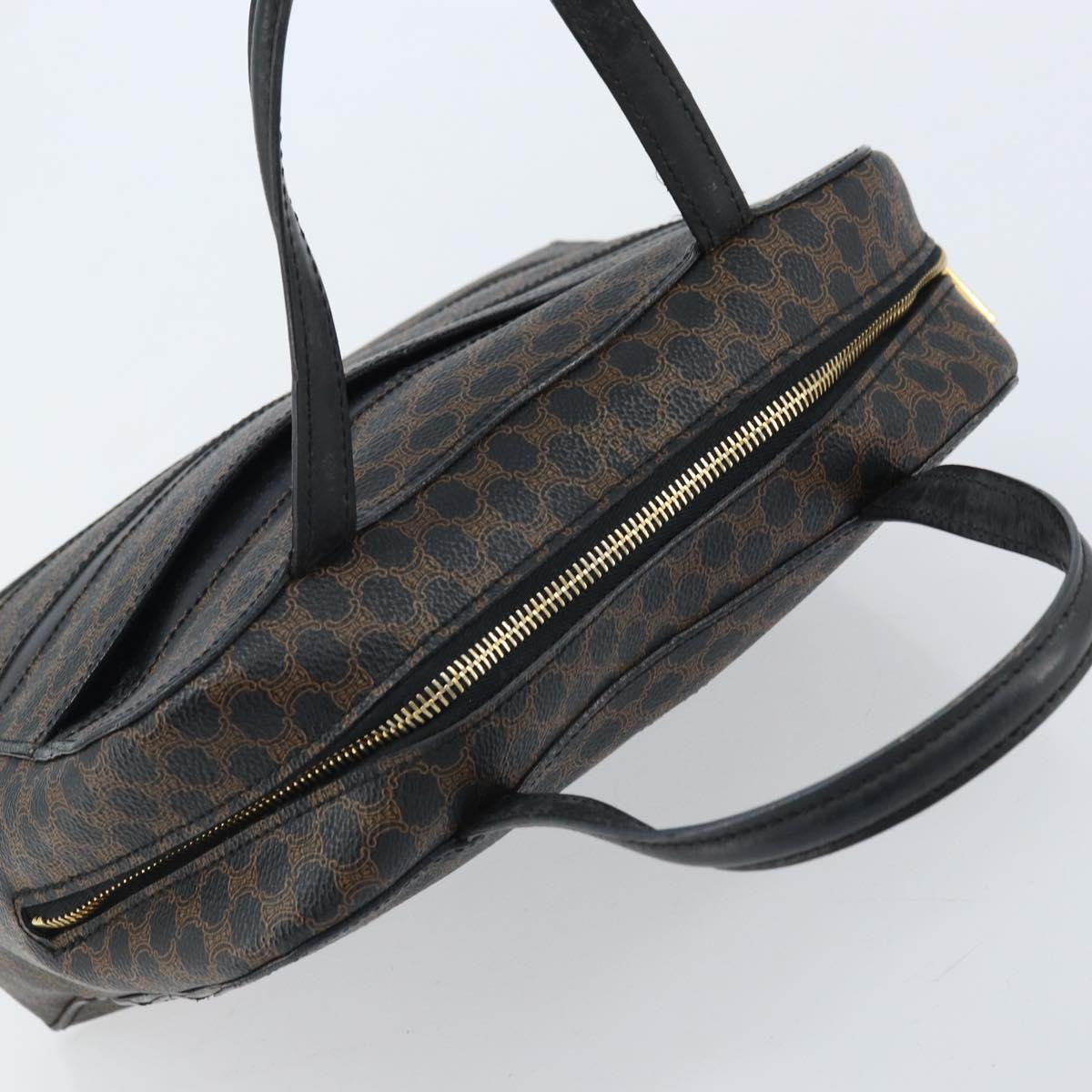 CELINE Macadam Canvas Hand Bag PVC Leather Black Gold Auth gh2022