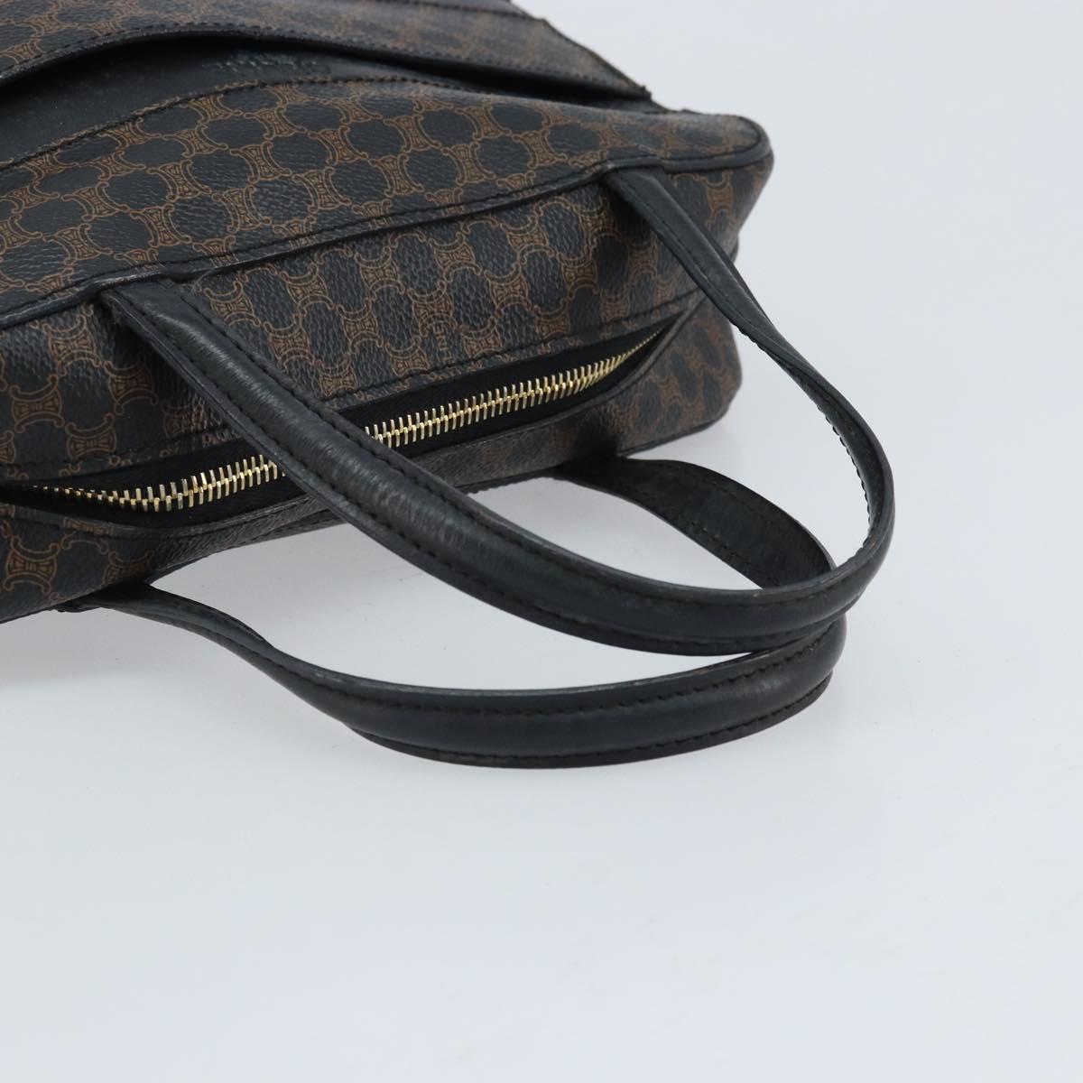 CELINE Macadam Canvas Hand Bag PVC Leather Black Gold Auth gh2022