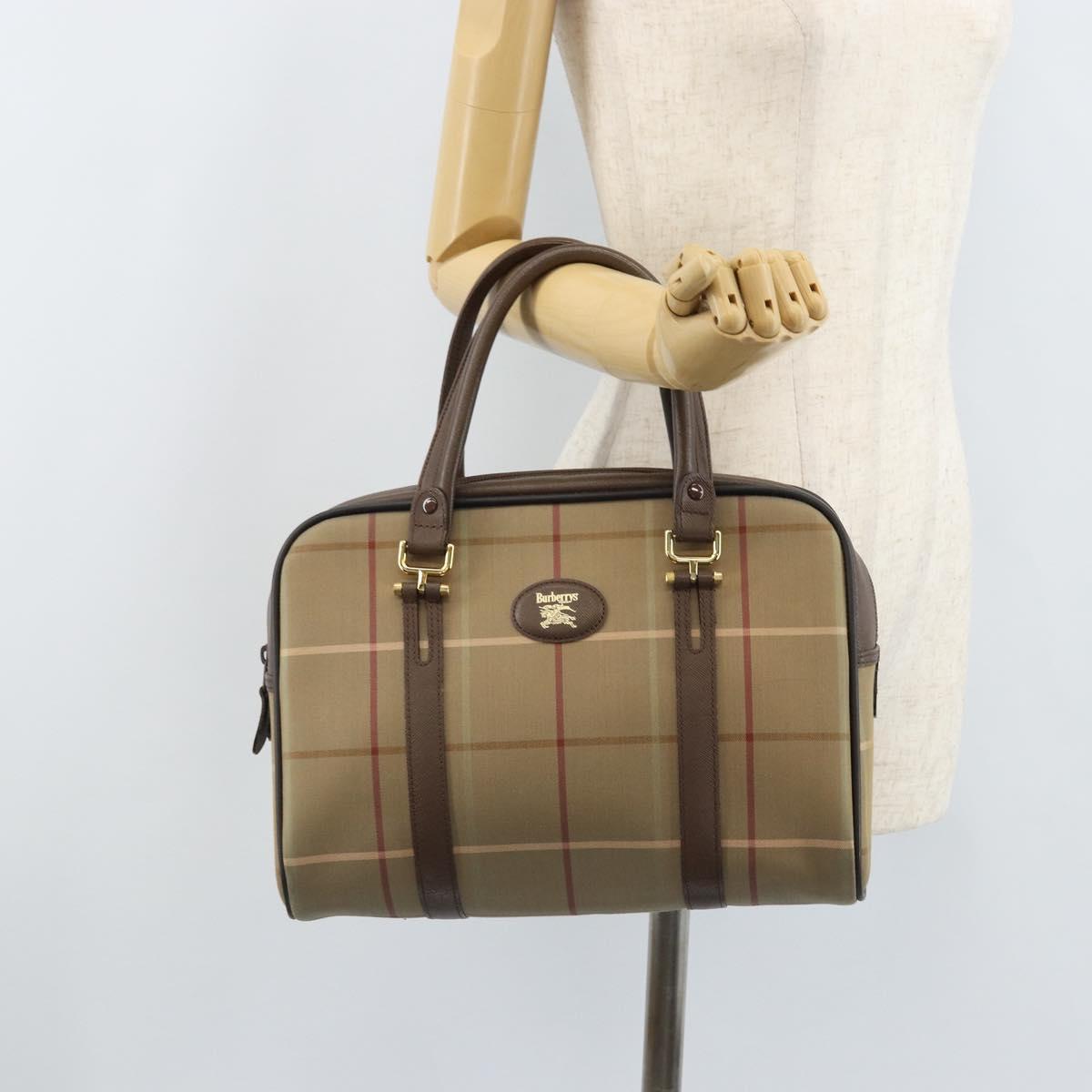 Burberrys Nova Check Hand Bag Canvas Brown Gold Auth gh2024