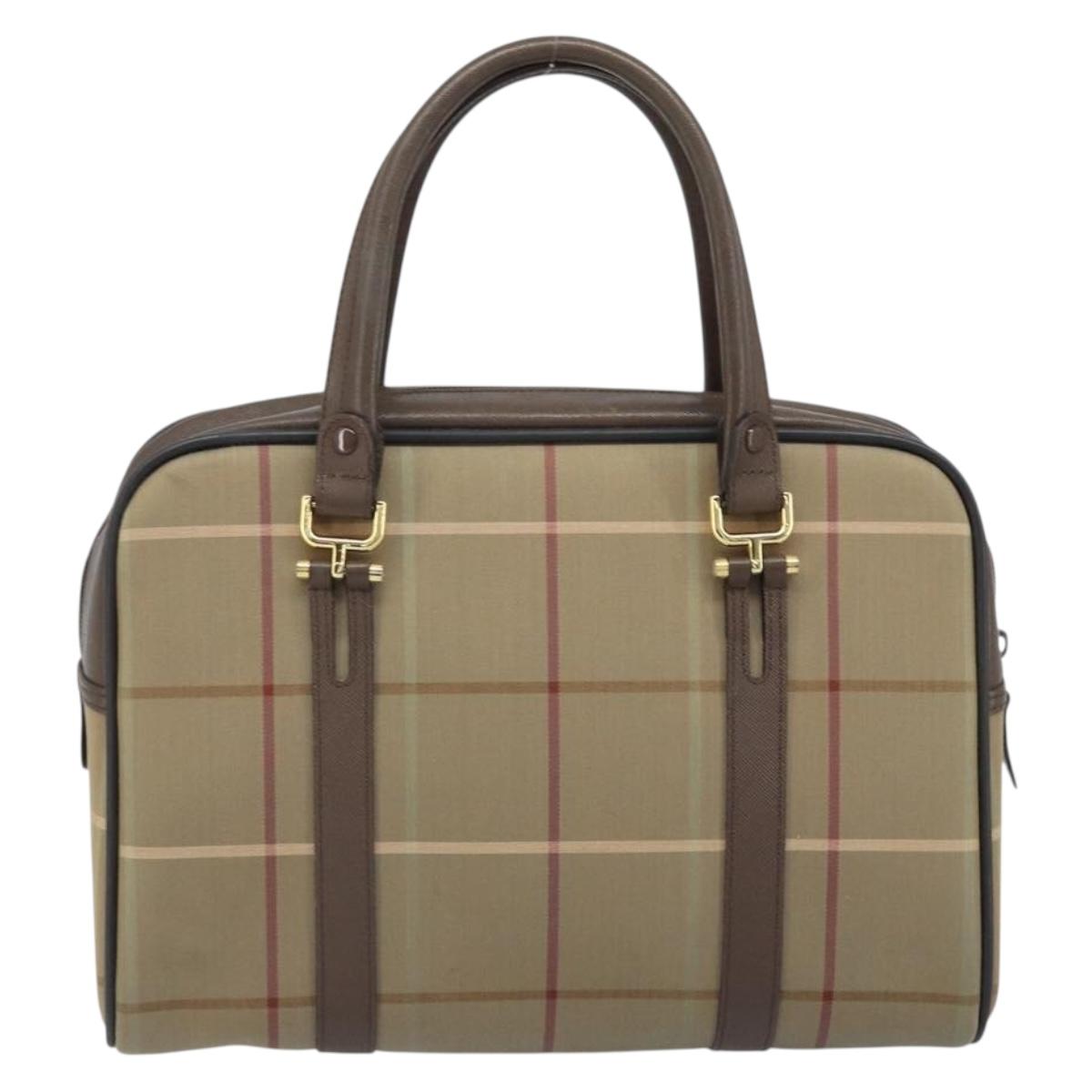 Burberrys Nova Check Hand Bag Canvas Brown Gold Auth gh2024