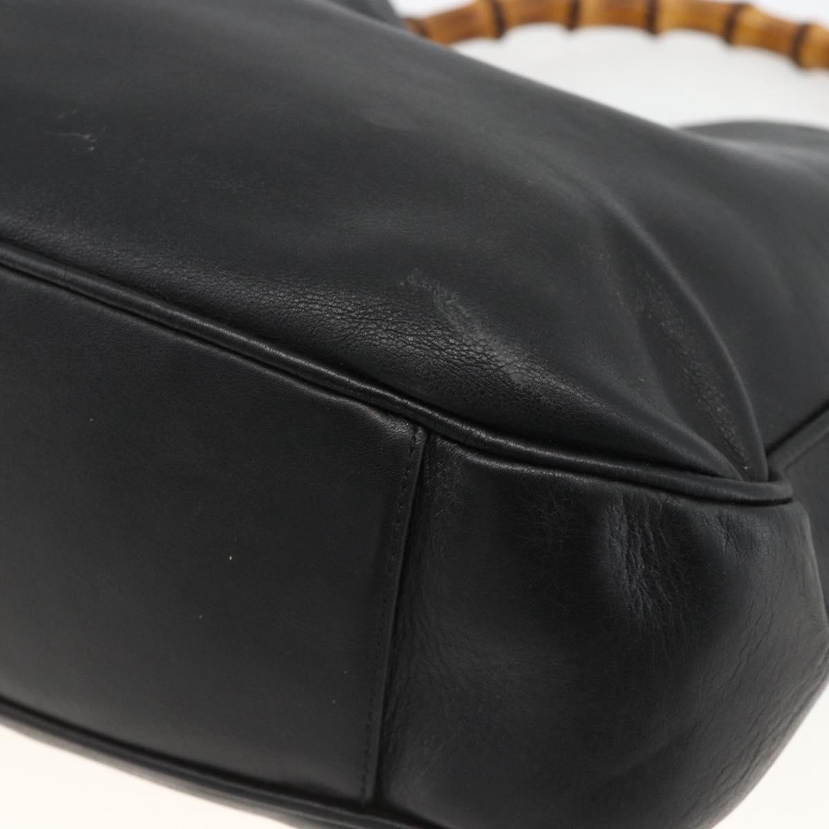 GUCCI Bamboo Shoulder Bag Leather 2way Black Gold 001 1577 Auth gh2025