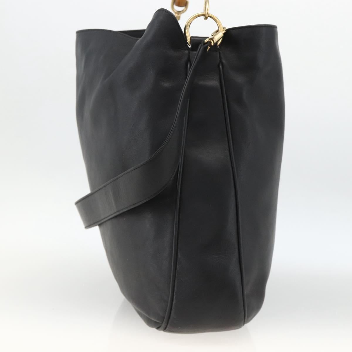 GUCCI Bamboo Shoulder Bag Leather 2way Black Gold 001 1577 Auth gh2025