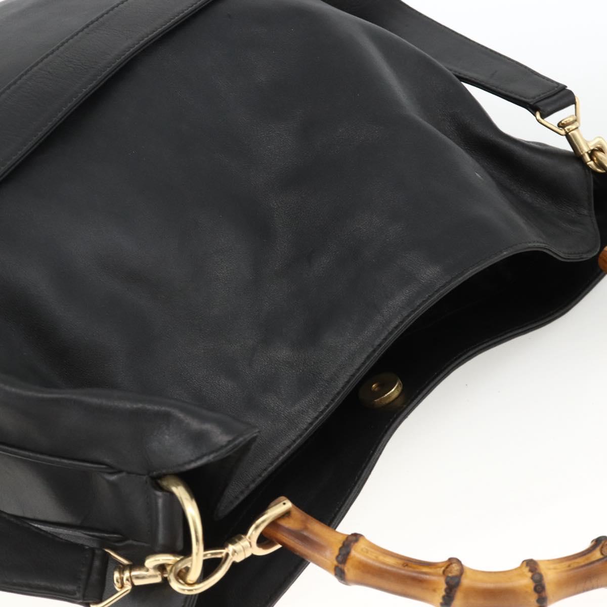 GUCCI Bamboo Shoulder Bag Leather 2way Black Gold 001 1577 Auth gh2025
