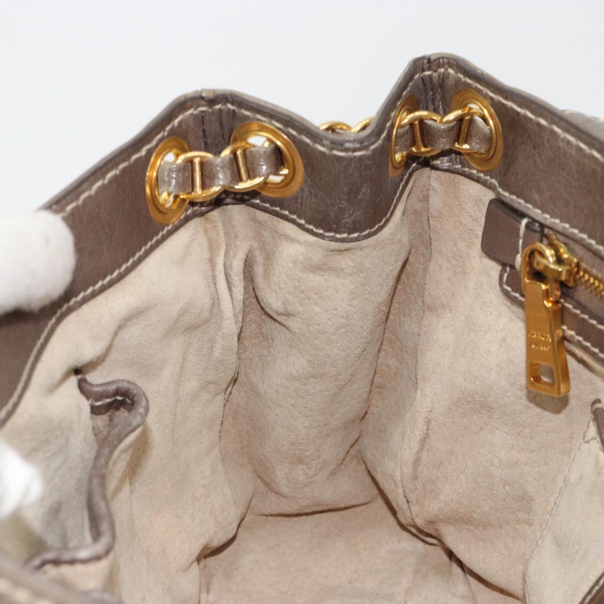 PRADA Chain Shoulder Bag Leather Gray Gold Auth gh2040SAV