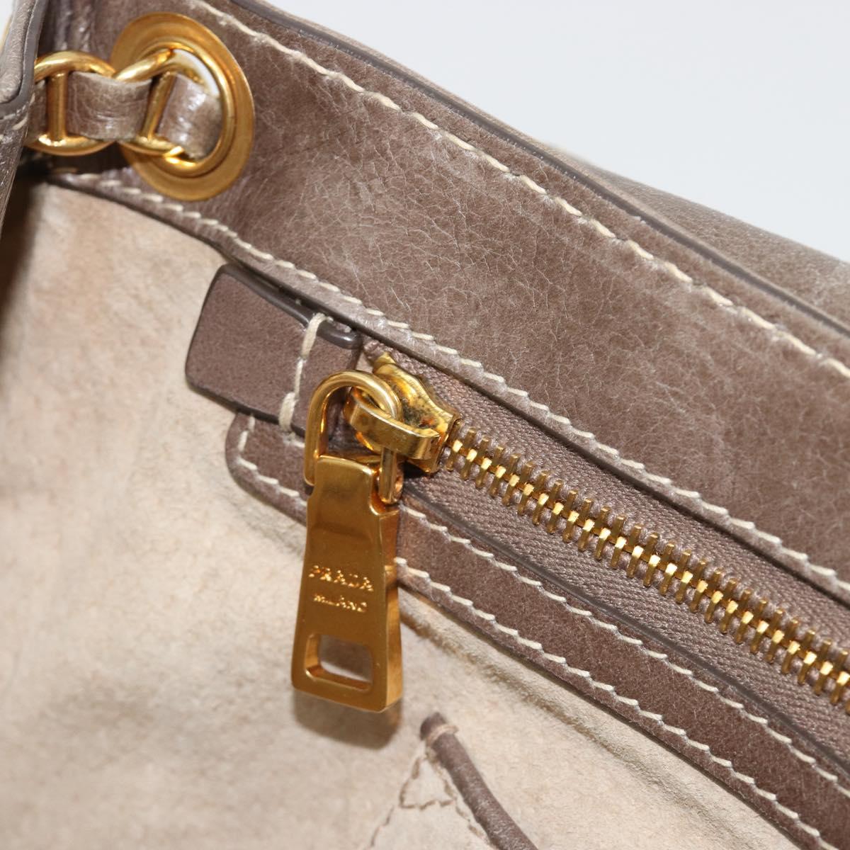 PRADA Chain Shoulder Bag Leather Gray Gold Auth gh2040SAV