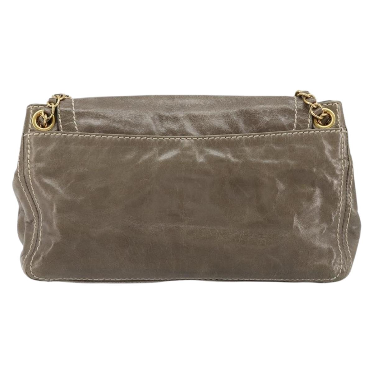 PRADA Chain Shoulder Bag Leather Gray Gold Auth gh2040SAV